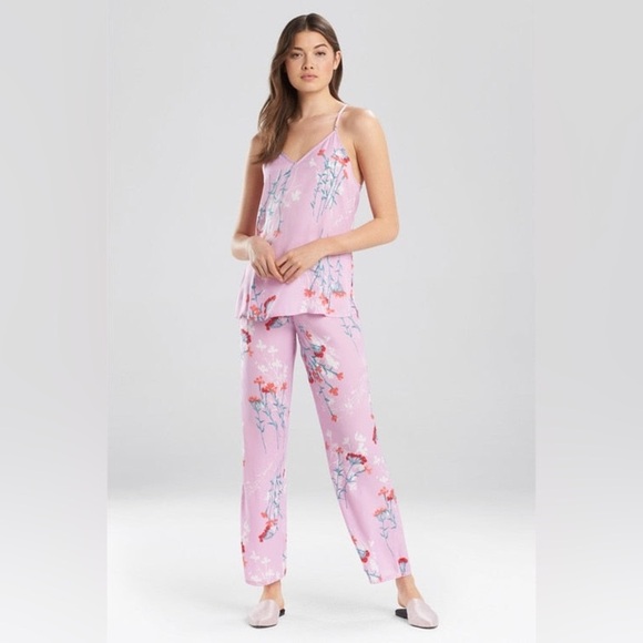 Josie Natori meadow sunrise pajama and robe set Small purple floral satin tank - Picture 2 of 16
